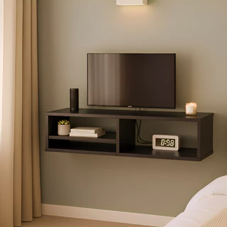 Nicho Rack Suspenso com divisão duplo Prateleira para TV Sala Decoração Branco e Preto