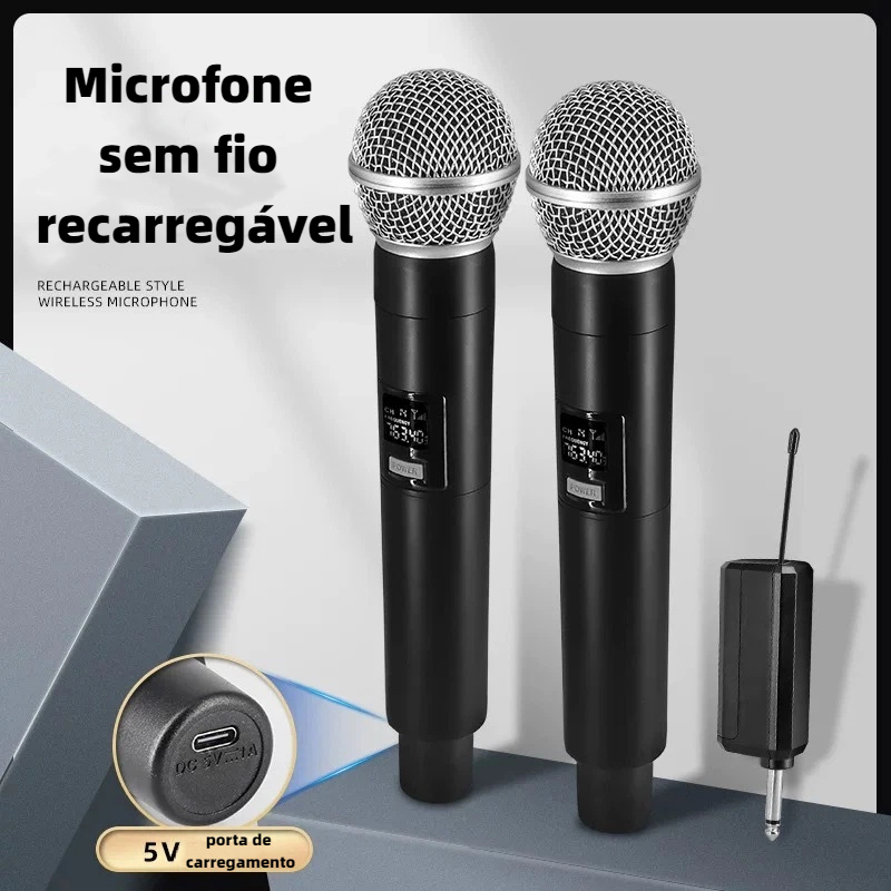 Microfones Duplo Dinâmico Sem Fio Digital Recarregável Ideal para Eventos ao Vivo, Karaokê, Palestras e Shows