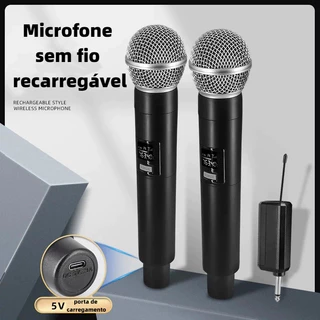 Microfones Duplo Dinâmico Sem Fio Digital Recarregável Ideal para Eventos ao Vivo, Karaokê, Palestras e Shows