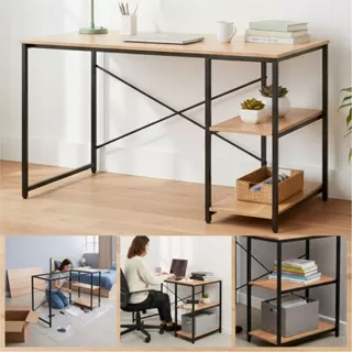 Mesa Escrivaninha Home Office Industrial com 120cm 2 Prateleiras lateral em Oferta na Shopee