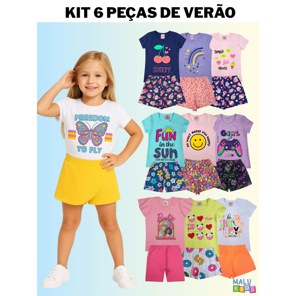 Kit 6 Peças de Roupa Infantil Menina Verão Atacado Barato - Kit 3 ...