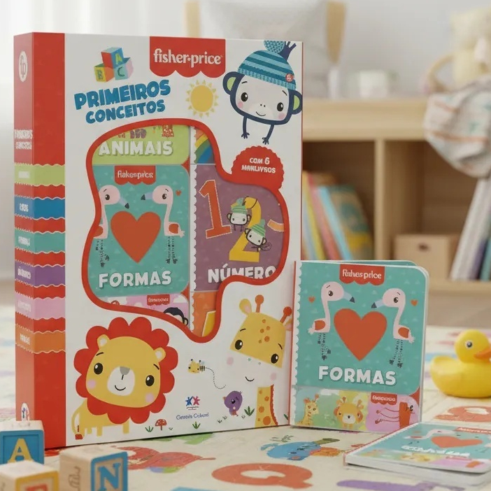 Imagem do produto Box De Livros Fisher Price C/ 6 Mini Livros Infantil Primeiros Conceitos Novo