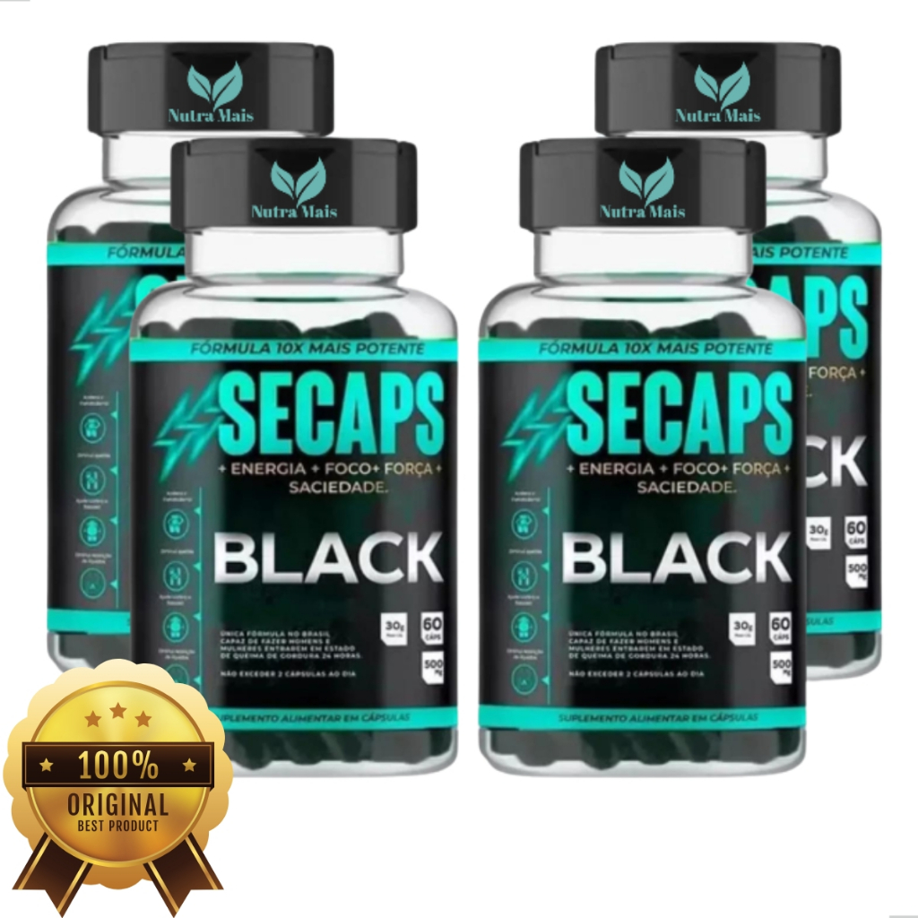 4 Secaps Black Original Suplemento Alimentar Em Cápsulas - Uso Contínuo ...