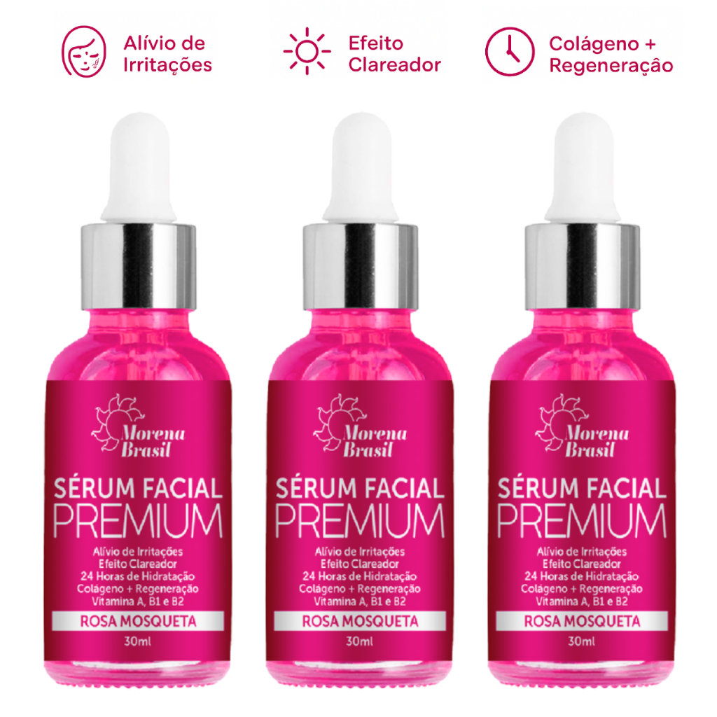 Kit 3x Sérum Facial Rosa Mosqueta Morena Brasil - Pele Perfeita