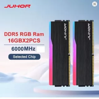 Memória Desktop Pc KIT JUHOR DDR5 32GB( 2X16GB) 6000 MHZ 1.25V RGB (COR PRETA)