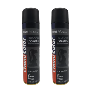 Kit 2 Tintas Spray Preto Fosco 400ml/250g Chemi Color - Secagem Rápida para Madeira, Metal, Plástico e Artesanato