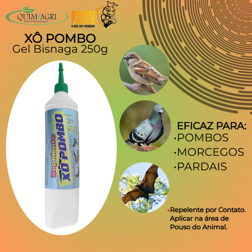 Repelente em Gel Para Pombos, Morcegos e Pardais Xô Pombo 250g Com Bico ...