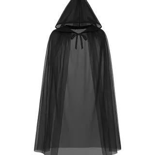 Capa Preta de Tule com Capuz Fantasia Adulto 1,60m Cosplay Decoração Festa Halloween