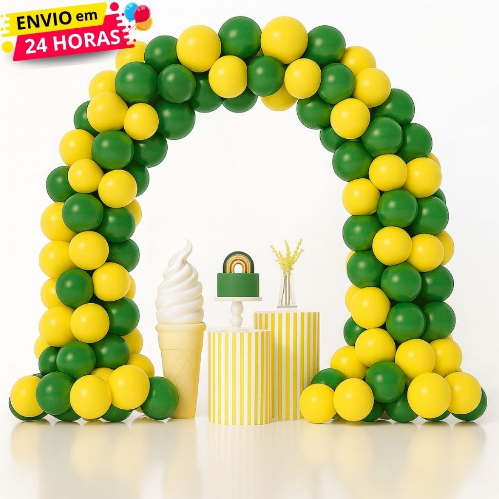 Kit 100 Balões Bexiga Latex 6,5" - Amarelo/Verde Escuro Decoração Aniversário Festas Eventos Brasil em Oferta na Shopee