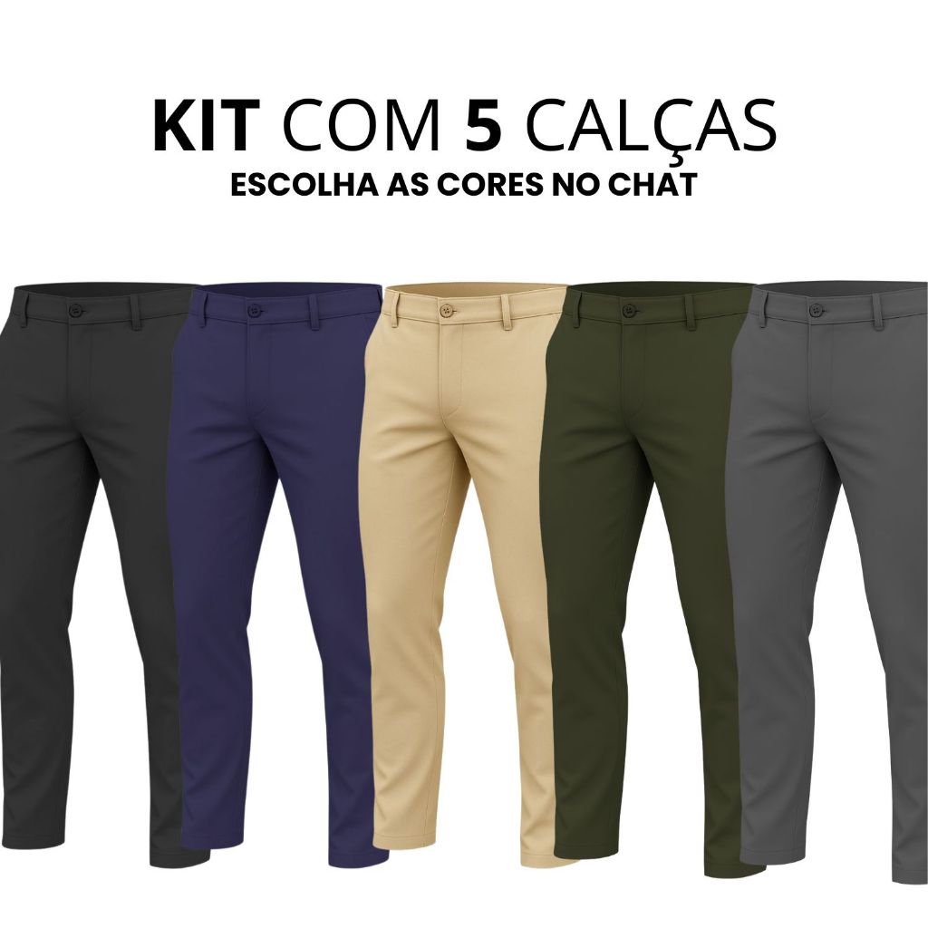 Kit 5 Calça Alfaiataria Masculino Slim Fit Calça Sarja Masculina ...