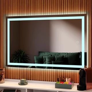 Espelho Retângular Jateado 80x50cm LED Touch Decorativo Moderno Parede Banheiro Sala Quarto Prático