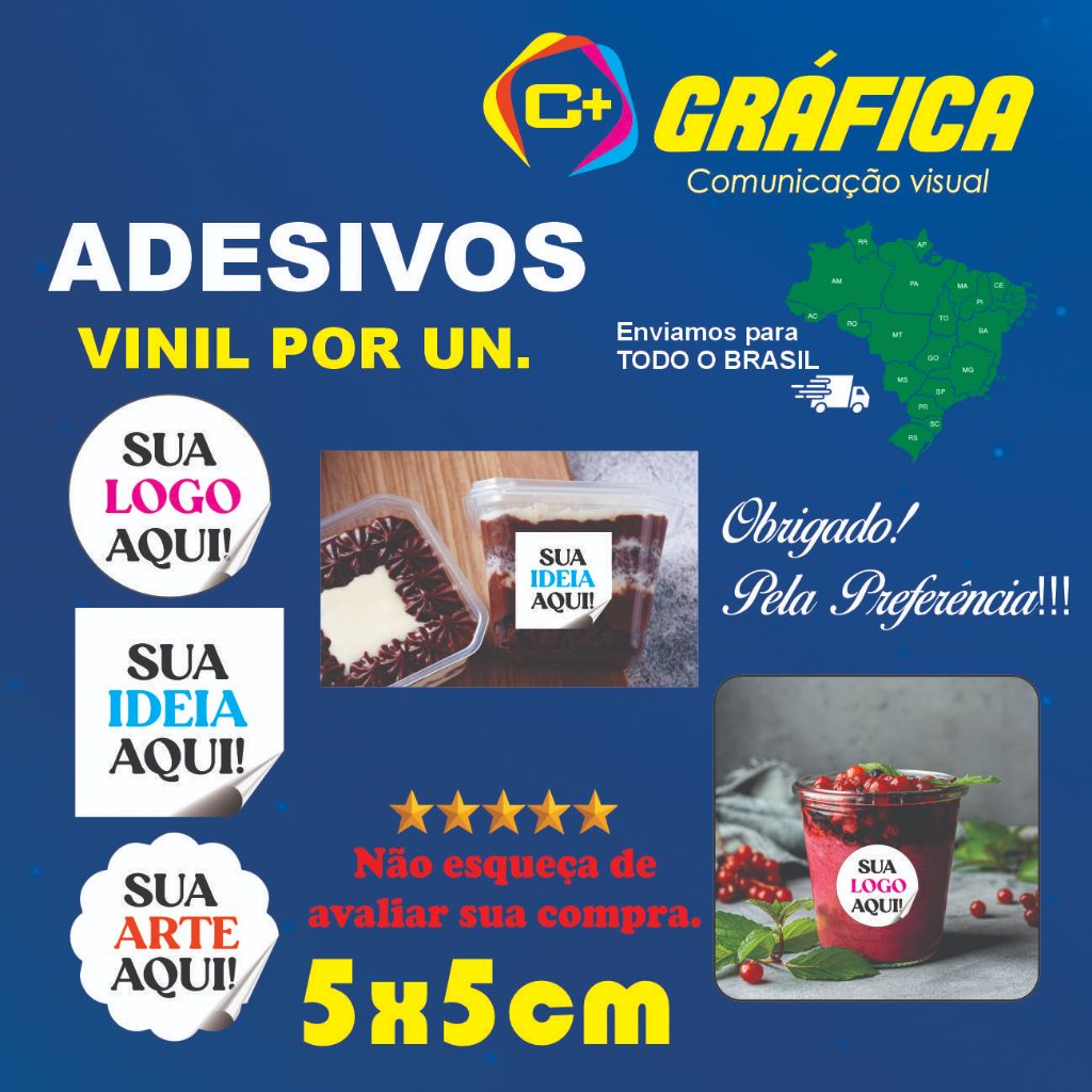 Adesivos Personalizado 5x5cm - REDONDO/ QUADRADO/ ESPECIAL (540 Unidades)