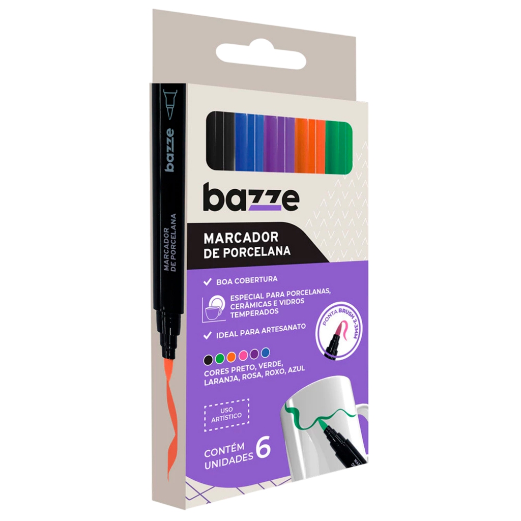 Kit 6 Canetas Marcador de Porcelana Bazze Coloridas Permanente Para ...