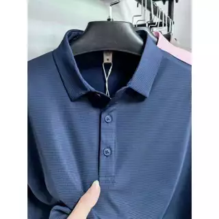 Camisa polo masculina casual de negócios, xadrez de cor sólida com xadrez pequeno e delicado, confortável e respirável.