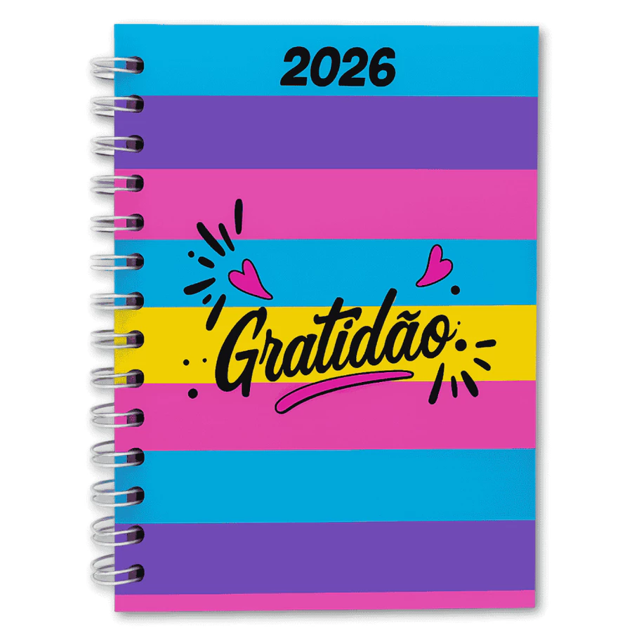 Planner ou caderno delicado para anotar gratidão diária, momentos felizes e motivos para sorrir.