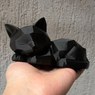 Escultura Gato Low Poly Dormindo | Arte Decorativa Moderna | Decoração Estilo Clean e Sofisticada