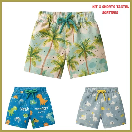 Kit 3 Shorts Tactel Infantil Juvenil Menino Verão