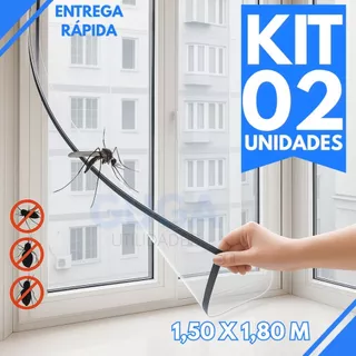Kit 2 Telas Mosquiteiras Para Janelas 1,50x1,80m, Tela Protetora Contra Mosquitos e Insetos, Instalação Fácil, Removível