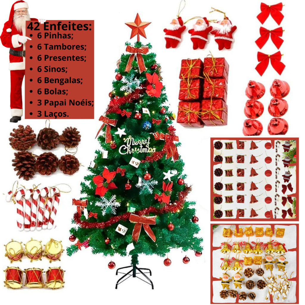 Kit 42 ou 84 Enfeites de Natal Pendentes Premium Decoração Árvore Natal ...