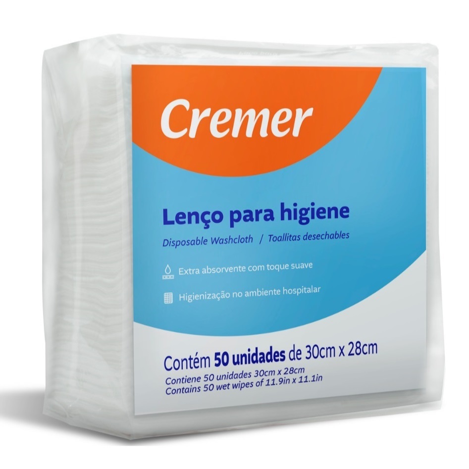 Lenço para banho e Higiene Cremer com 50 Unidades