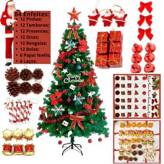 Kit 84 Enfeites de Natal Pendentes Premium Decoração Árvore Natal Bolinhas Presentes