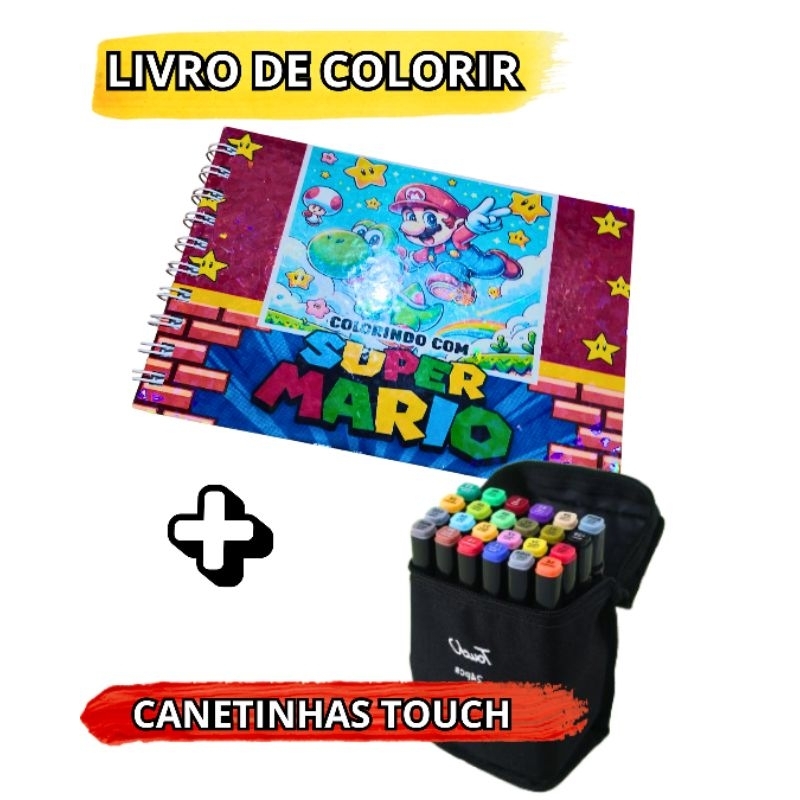 Livro de Colorir SUPER MARIO + CANETINHA Capa Dura 50 DESENHOS + Acetato ENVIO IMEDIATO em Oferta na Shopee