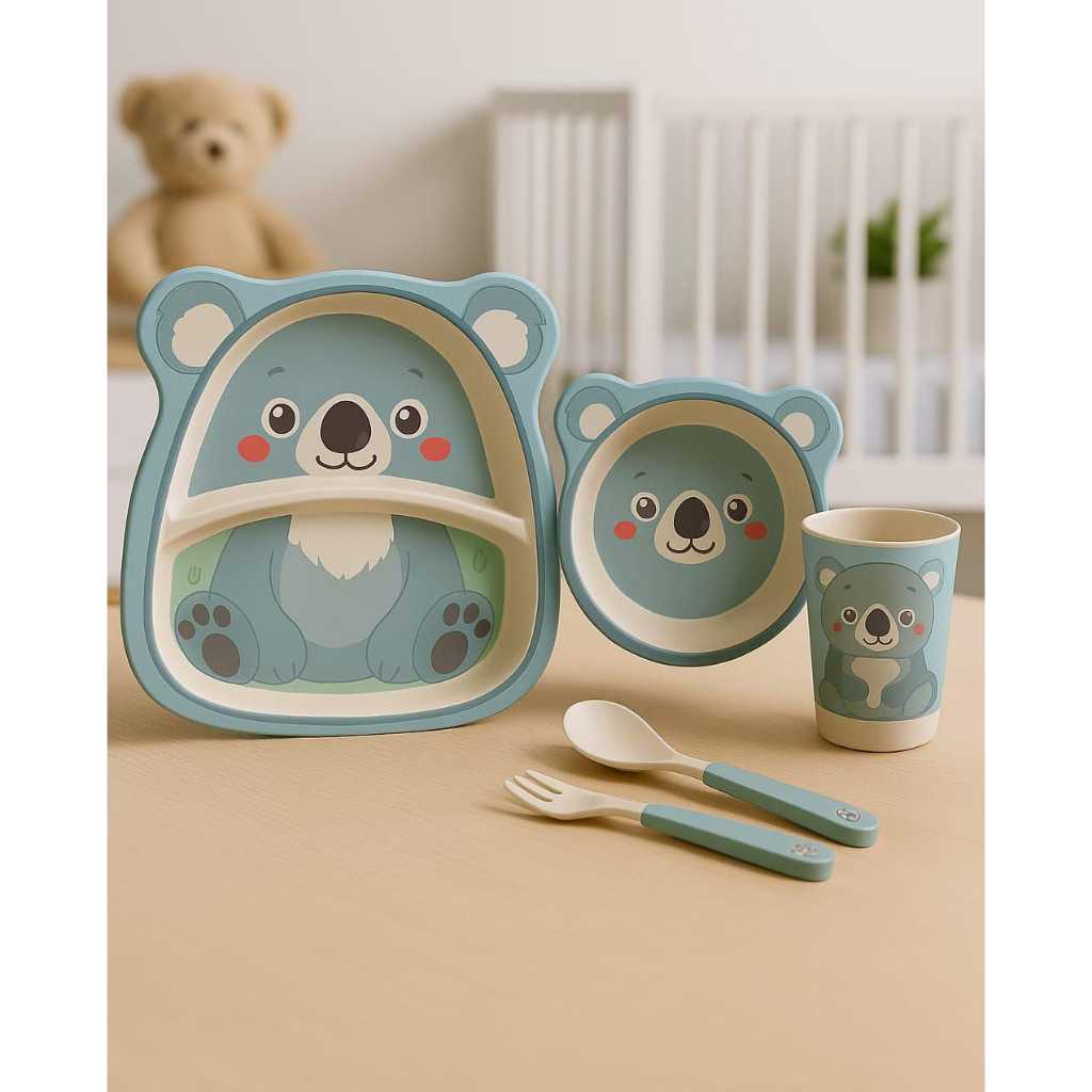 Kit Peças Alimentação Infantil Em Fibra De Bambu Prato Garfo