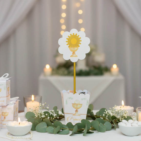 Centro de Mesa Cachepot Pipoca - PRIMEIRA EUCARISTIA - Lembrancinha e Decoração de festa - Pegue e Monte - Personalizado
