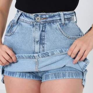 Shorts Saia Jeans 100% Algodão Short Saia Jeans Algodão Premium Moda Blogueira em Oferta na Shopee