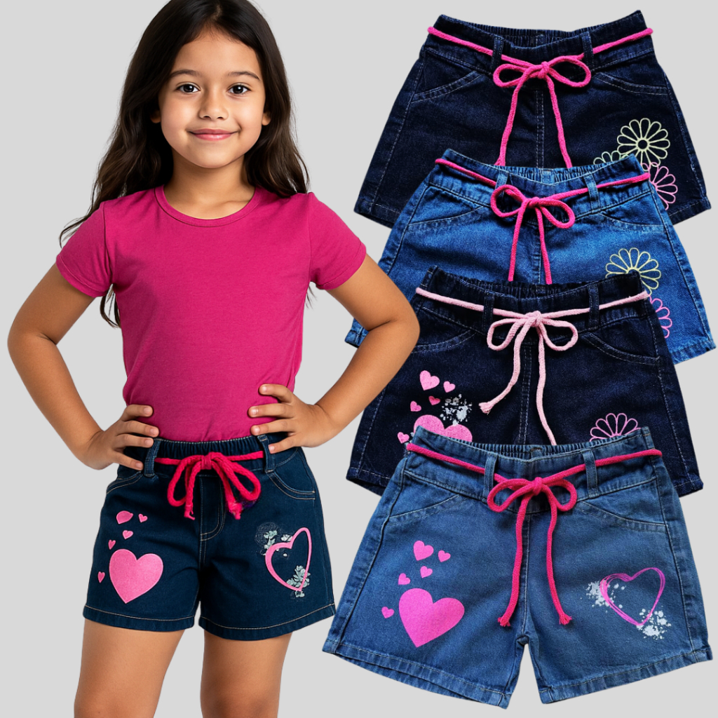 Shorts Jeans Infantil (Tam. 8 a 12, Diversas Estampas)