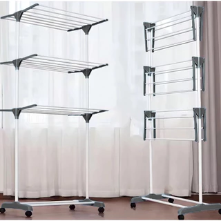 Varal de Chão Grande com 3 Andares, Prateleiras Dobráveis e Rodinhas suporte até 40kg - Clink em Oferta na Shopee