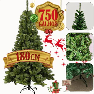 Árvore de Natal Pinheiro Luxo Premium 1,8 metros 180cm 750 Galhos Cheia Grande Base Ferro Fácil Montagem Envio Imediato