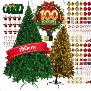 Árvore Natal Pinheiro 150cm 1,50m 220 GALHOS Enfeitada Decorada Luxo Kit Completa Enfeite Verde Envio Imediato