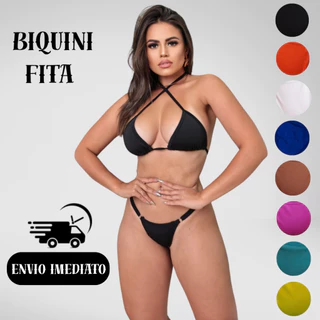 Biquíni Fita Cortininha Marquinha Fio Dental Sem Bojo Com Fio Duplo Para Regulagem em Oferta na Shopee