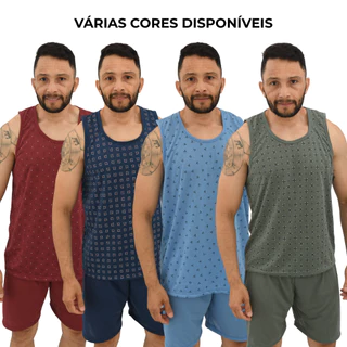 Pijama Masculino Mania de Sonhar Regata Blusa Estampada Short Liso Malha Poliéster Conforto em Oferta na Shopee