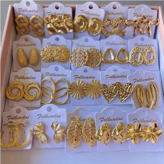 kit 10 pares brincos folheado a ouro e prata bijuteria feminina elegante moda sofisticado sortidos
