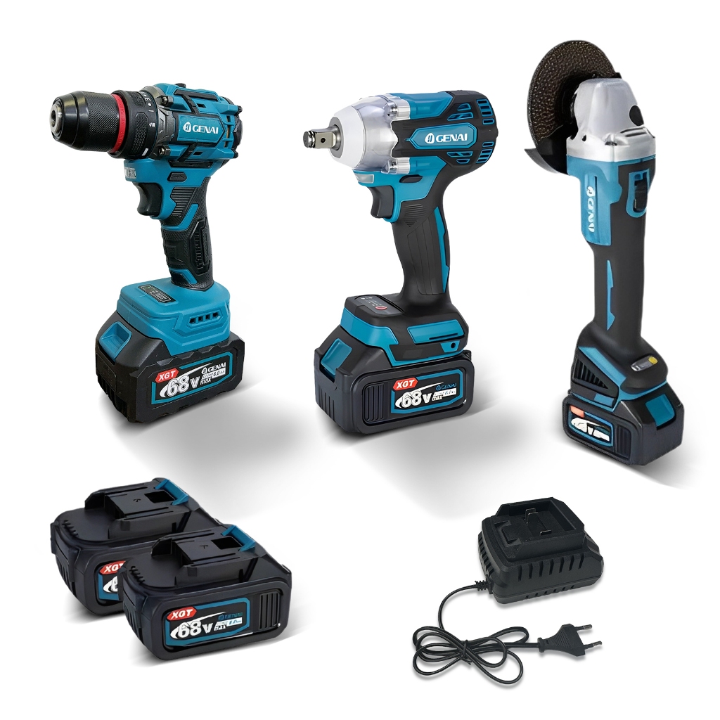 GENAI】Conjunto 3 em 1 moedor/chave de fenda 1/2 chave/21v + caixa