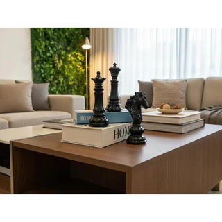 Estatueta Rei Rainha E Cavalo Peça Xadrez Decorativo Enfeite mesa escritório LUXO (rapida entrega)