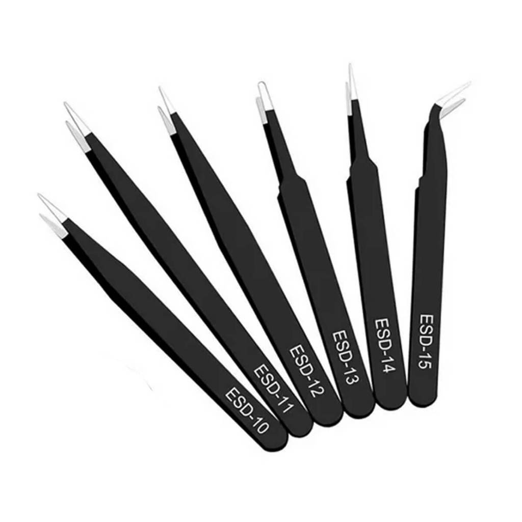 Kit 6 Pinças Antiestáticas De Precisão Para Manutenções Eletro Eletronica Artesanato Joalheria