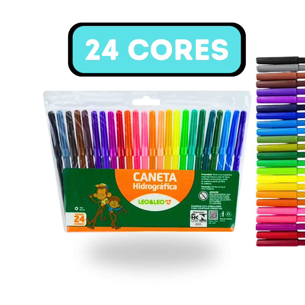 1 pacote Caneta Hidrocor 24 Cores Canetinha Hidrografica Hidrocolor ...