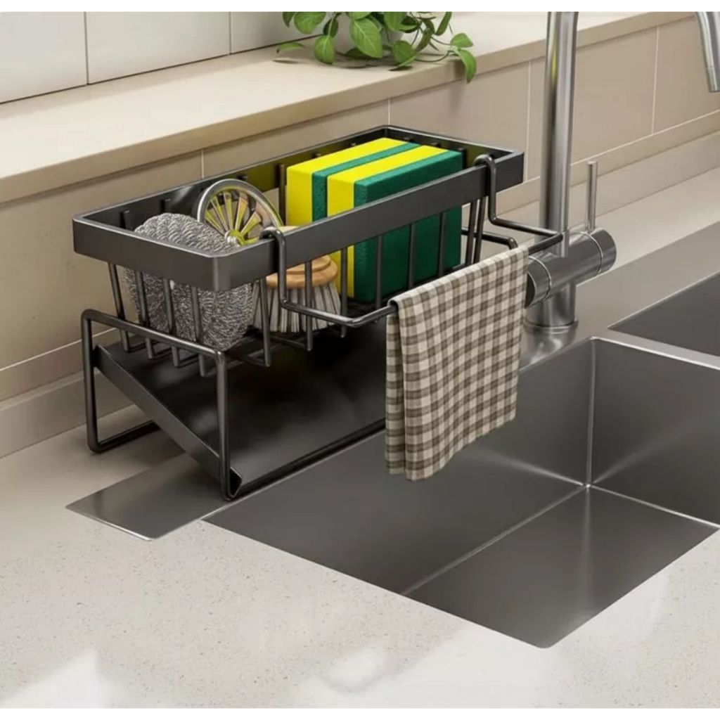 Suporte Organizador Multiuso De Inox Para Pia e Cozinha Preto | Shopee ...