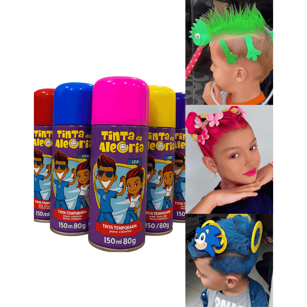 Tinta Spray Para Cabelo Lavável Colorida Infantil Dia das Crianças ...