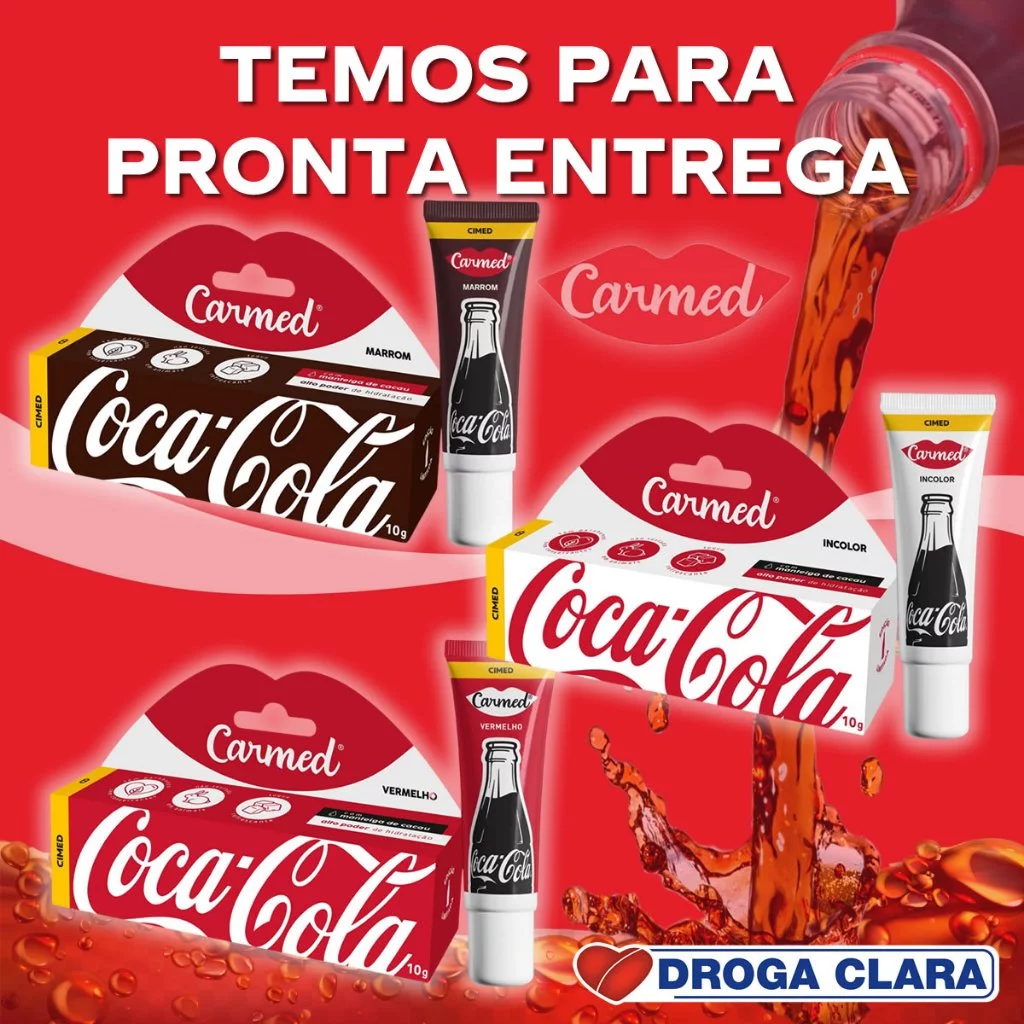 Kit de hidratantes labiais Carmed sabor Coca-Cola com embalagens vermelhas