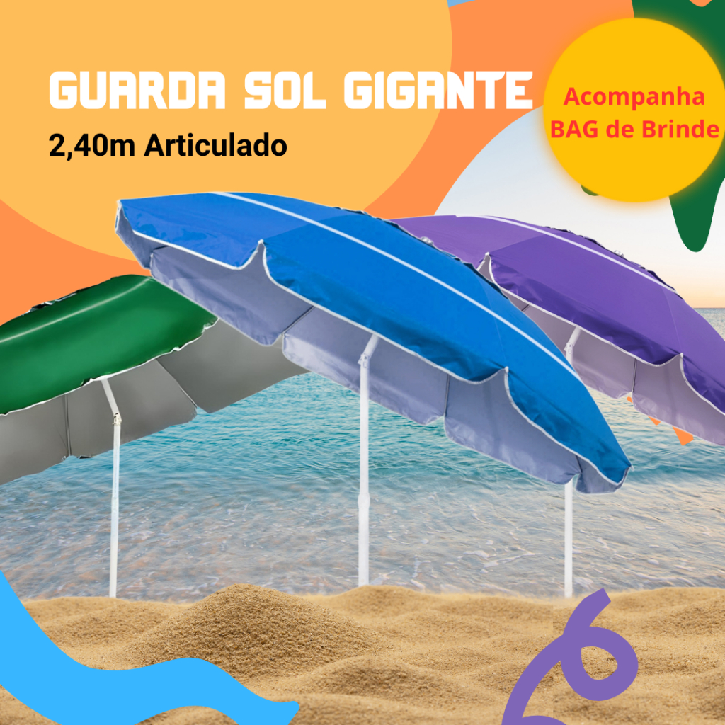 Guarda Sol Gigante UV Proteção 2,40m Praia Piscina Respirável Verão ...
