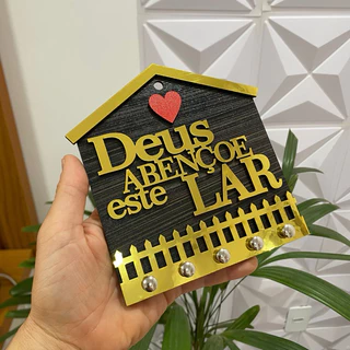 Porta Chave Quadro Decorativo Modelo Casa Frase DEUS ABENÇOE ESTE LAR