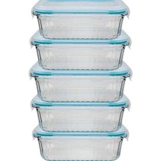 Kit 5 potes Marmita de vidro Hermético Refratário 4 travas Canelado 1040ML