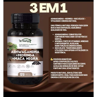 Wnutry | Kit C/ 1,2,3 Potes - Ashwagandha + Moringa + Maca Negra - 120 Cápsulas de 500mg em Oferta na Shopee