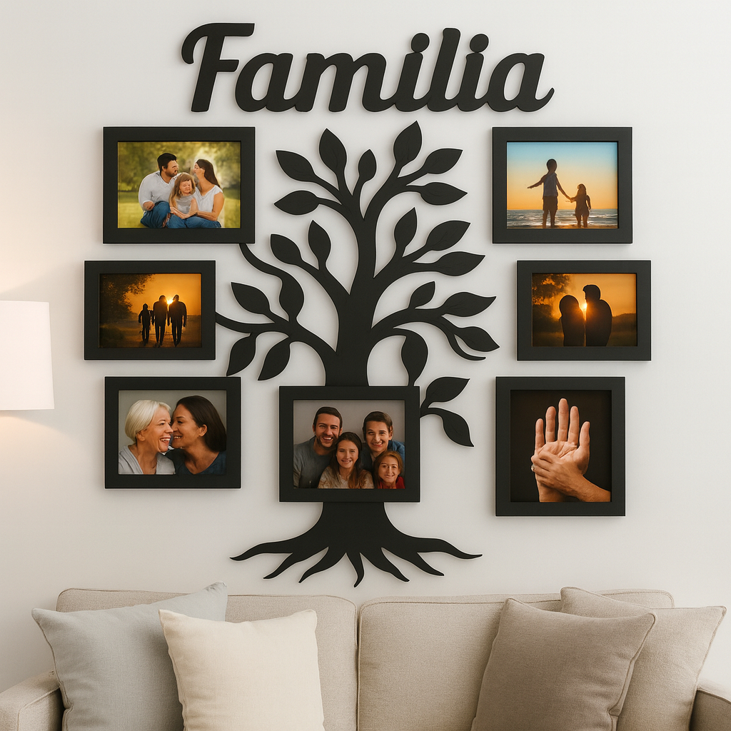 Mural de Fotos Família em MDF Preto – Suporte para 7 Porta Retratos ...