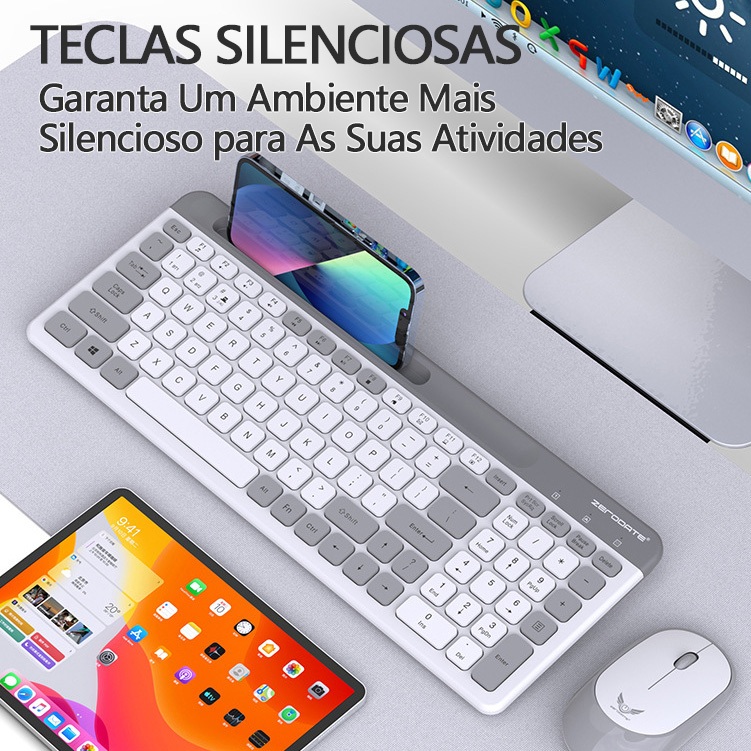 Teclado Com Fio Wireless Portátil Eficiência Energética Compatível Mac Window Branco Cinza Knup