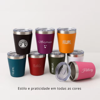 Kit 50 unid - Copo Térmico 260ml Personalizado a Laser – Nome, Logo ou Arte Exclusiva- Kit 10, 20, 30 e 50 - INOX